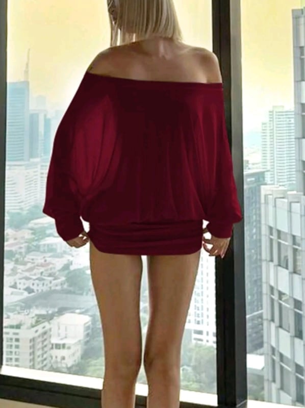 Φόρεμα με λαιμόκοψη ενός ώμου, wrap στυλ, κοντό μήκος, χαμηλή μέση, πολυεστέρας (Πολυεστέρας; λαιμόκοψη ενός ώμου; wrap στυλ; κοντό μήκος; χαμηλή μέση)