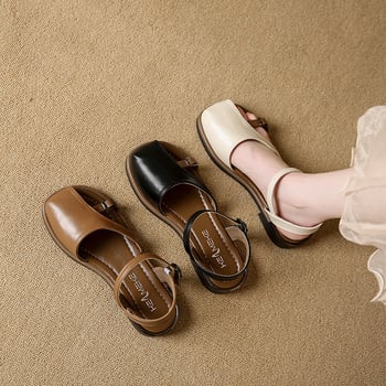 Παντόφλες με ένα λουρί, κορεατικού στυλ, κούμπωμα, PU πάνω, PU σόλα, στρογγυλή μύτη