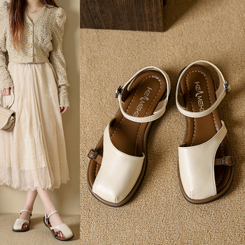 Παντόφλες με ένα λουρί, κορεατικού στυλ, κούμπωμα, PU πάνω, PU σόλα, στρογγυλή μύτη