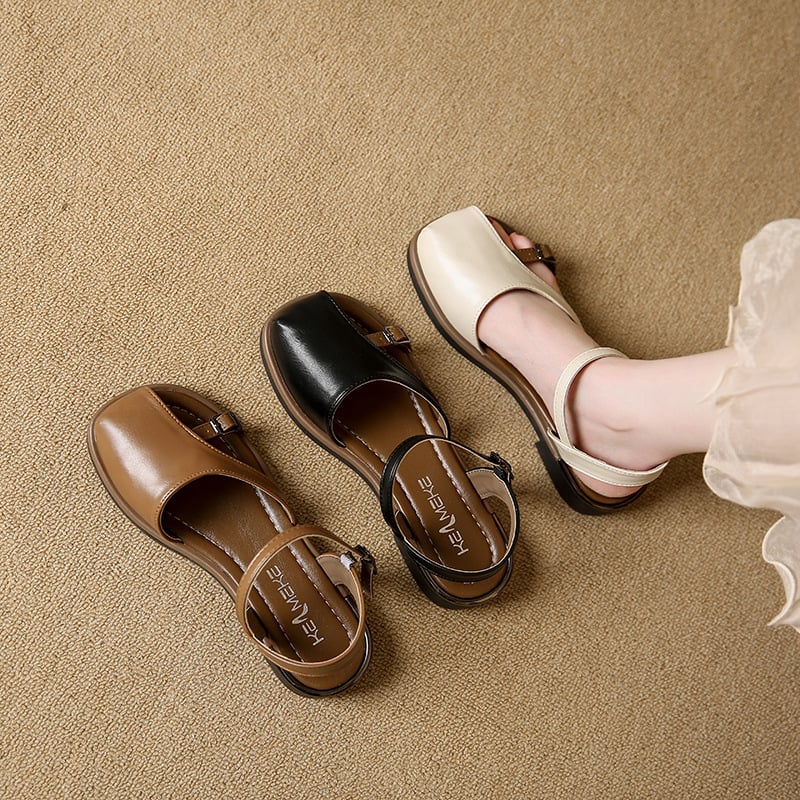 Παντόφλες με ένα λουρί, κορεατικού στυλ, κούμπωμα, PU πάνω, PU σόλα, στρογγυλή μύτη