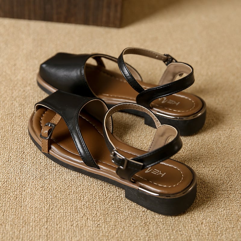 Παντόφλες με ένα λουρί, κορεατικού στυλ, κούμπωμα, PU πάνω, PU σόλα, στρογγυλή μύτη