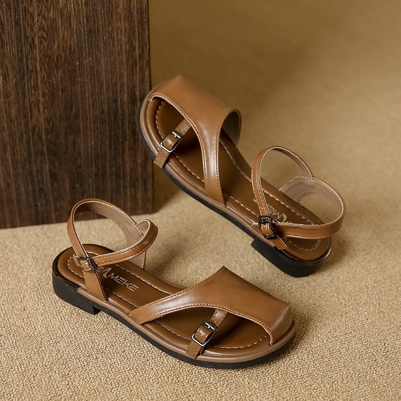 Παντόφλες με ένα λουρί, κορεατικού στυλ, κούμπωμα, PU πάνω, PU σόλα, στρογγυλή μύτη