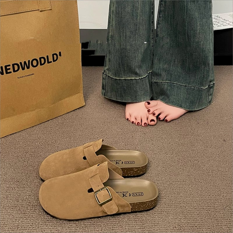 Pantofi slip-on pentru femei cu talpă groasă, vârf închis, piele sintetică pe partea superioară, talpă din cauciuc, culoare uni