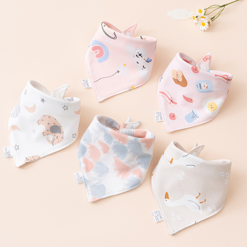 Bavetă triunghiulară pentru bebeluși din bumbac, cu două straturi și închidere cu capse, pentru nou-născuți (0–12 luni)