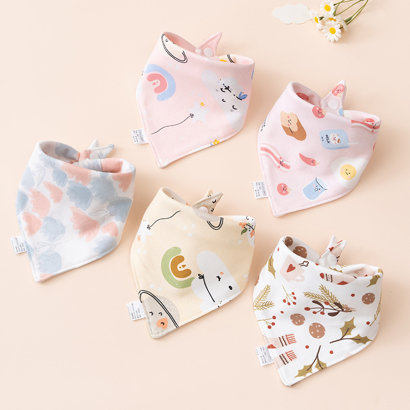 Bavetă triunghiulară pentru bebeluși din bumbac, cu două straturi și închidere cu capse, pentru nou-născuți (0–12 luni)