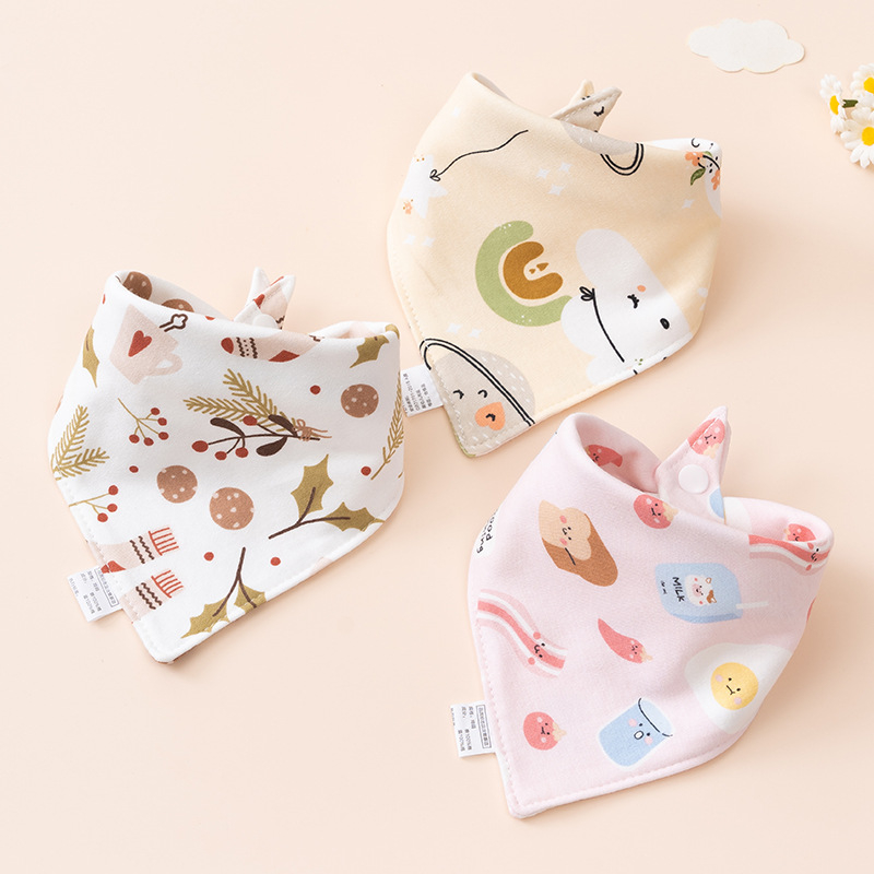 Bavetă triunghiulară pentru bebeluși din bumbac, cu două straturi și închidere cu capse, pentru nou-născuți (0–12 luni)