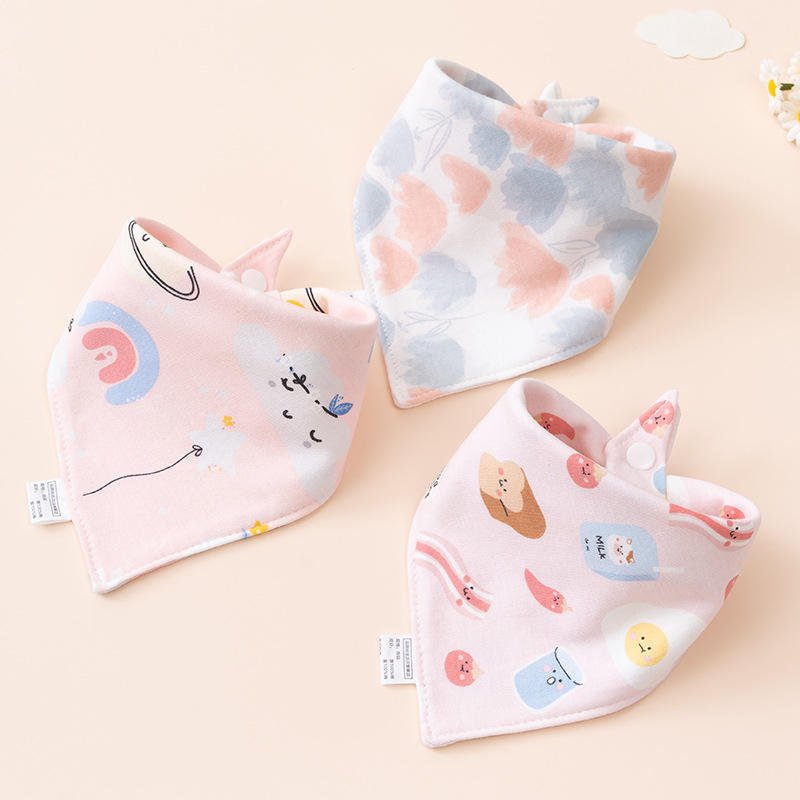 Bavetă triunghiulară pentru bebeluși din bumbac, cu două straturi și închidere cu capse, pentru nou-născuți (0–12 luni)