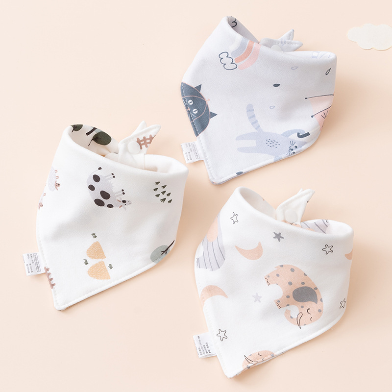 Bavetă triunghiulară pentru bebeluși din bumbac, cu două straturi și închidere cu capse, pentru nou-născuți (0–12 luni)