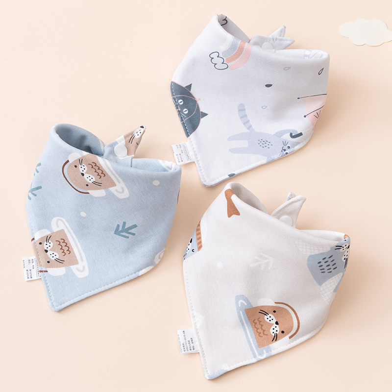 Bavetă triunghiulară pentru bebeluși din bumbac, cu două straturi și închidere cu capse, pentru nou-născuți (0–12 luni)