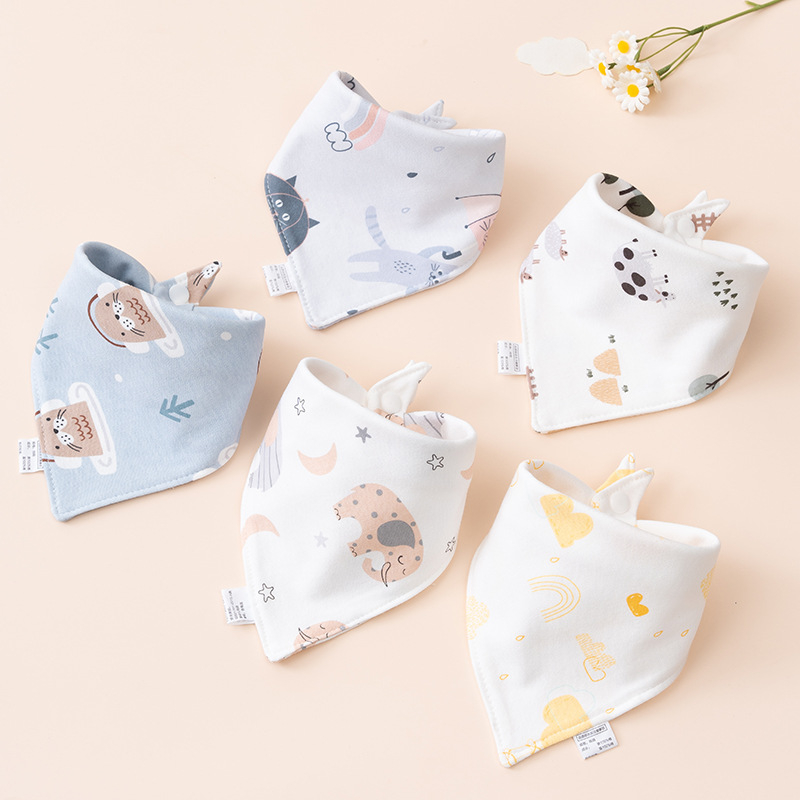 Bavetă triunghiulară pentru bebeluși din bumbac, cu două straturi și închidere cu capse, pentru nou-născuți (0–12 luni)