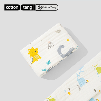 Бебешки марлеви кърпи за баня – комплект, 6 слоя, 100% памук, 300–400 g, карикатурен принт, Mu Mu Xiong