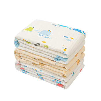 Бебешки марлеви кърпи за баня – комплект, 6 слоя, 100% памук, 300–400 g, карикатурен принт, Mu Mu Xiong