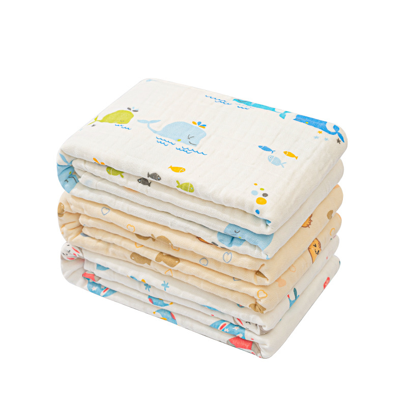 Бебешки марлеви кърпи за баня – комплект, 6 слоя, 100% памук, 300–400 g, карикатурен принт, Mu Mu Xiong