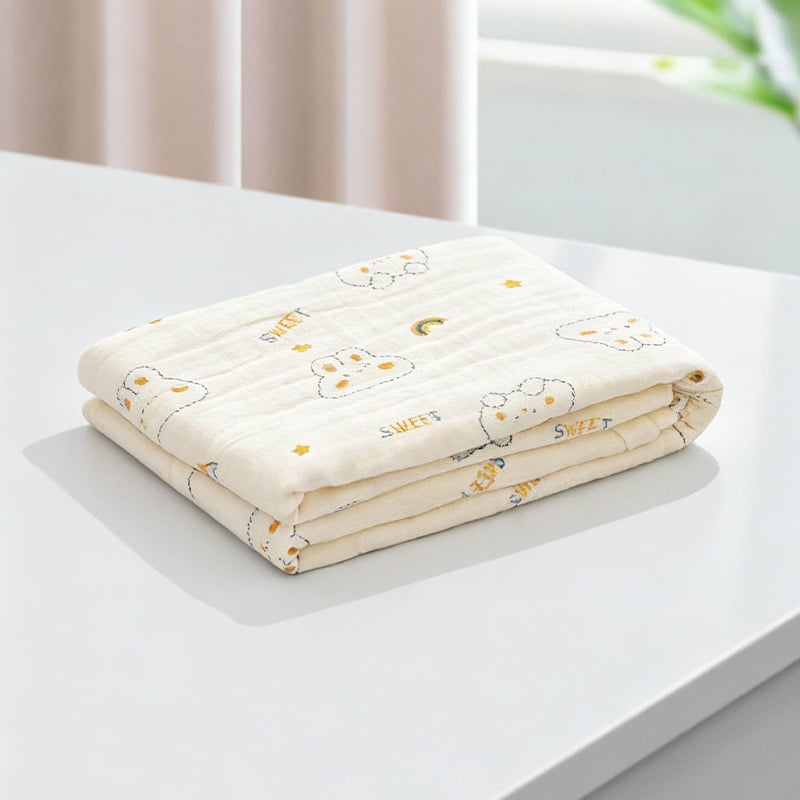 Бебешки марлеви кърпи за баня – комплект, 6 слоя, 100% памук, 300–400 g, карикатурен принт, Mu Mu Xiong