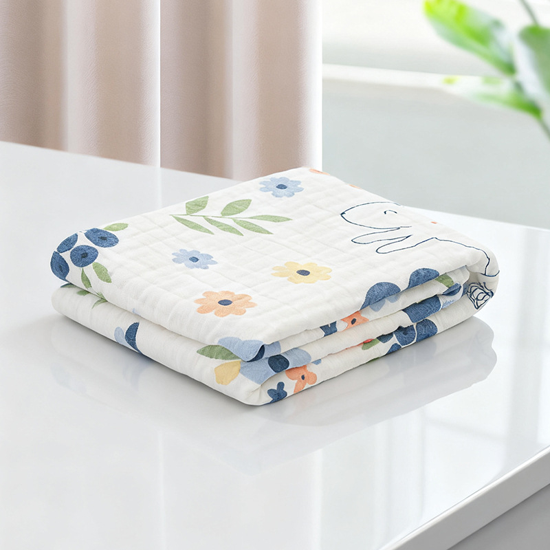 Бебешки марлеви кърпи за баня – комплект, 6 слоя, 100% памук, 300–400 g, карикатурен принт, Mu Mu Xiong