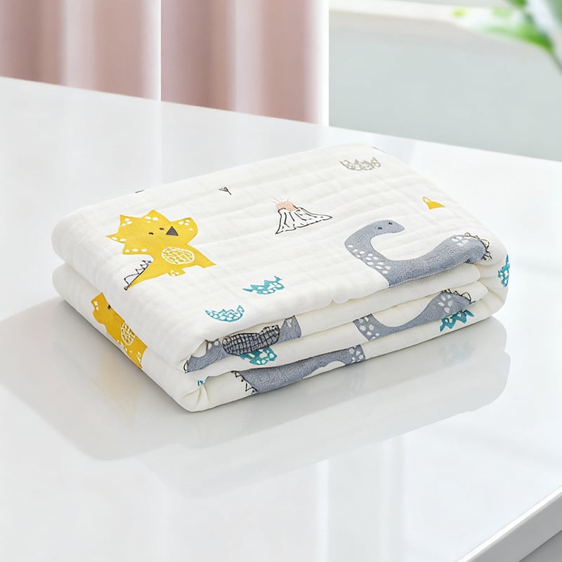 Бебешки марлеви кърпи за баня – комплект, 6 слоя, 100% памук, 300–400 g, карикатурен принт, Mu Mu Xiong