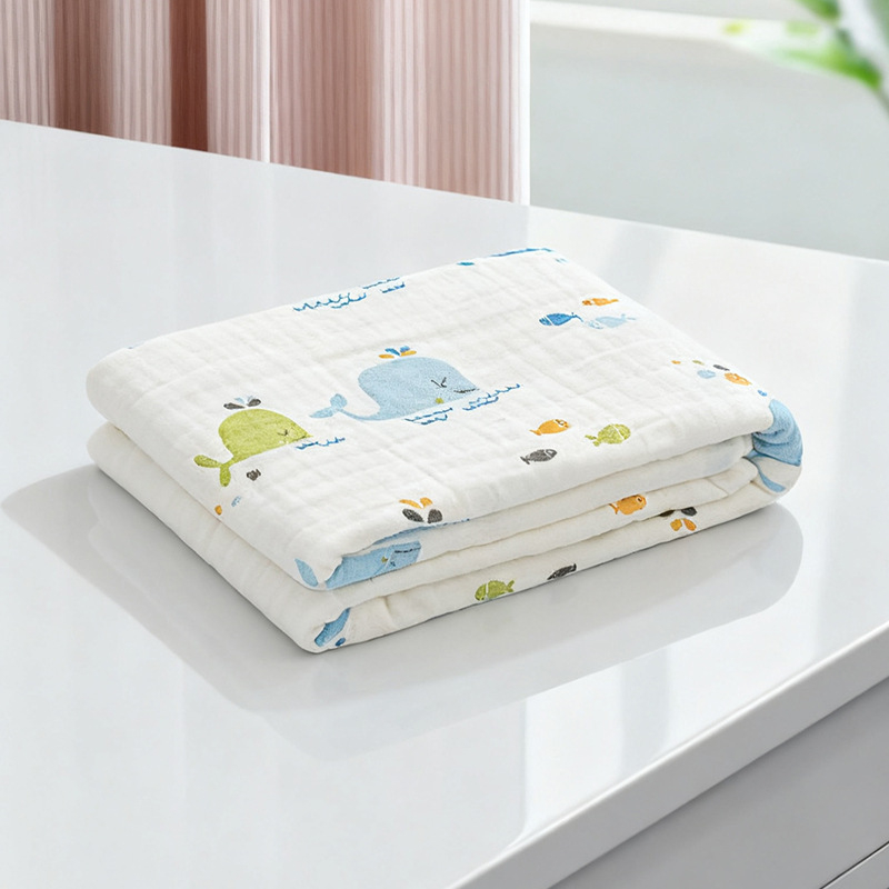 Бебешки марлеви кърпи за баня – комплект, 6 слоя, 100% памук, 300–400 g, карикатурен принт, Mu Mu Xiong