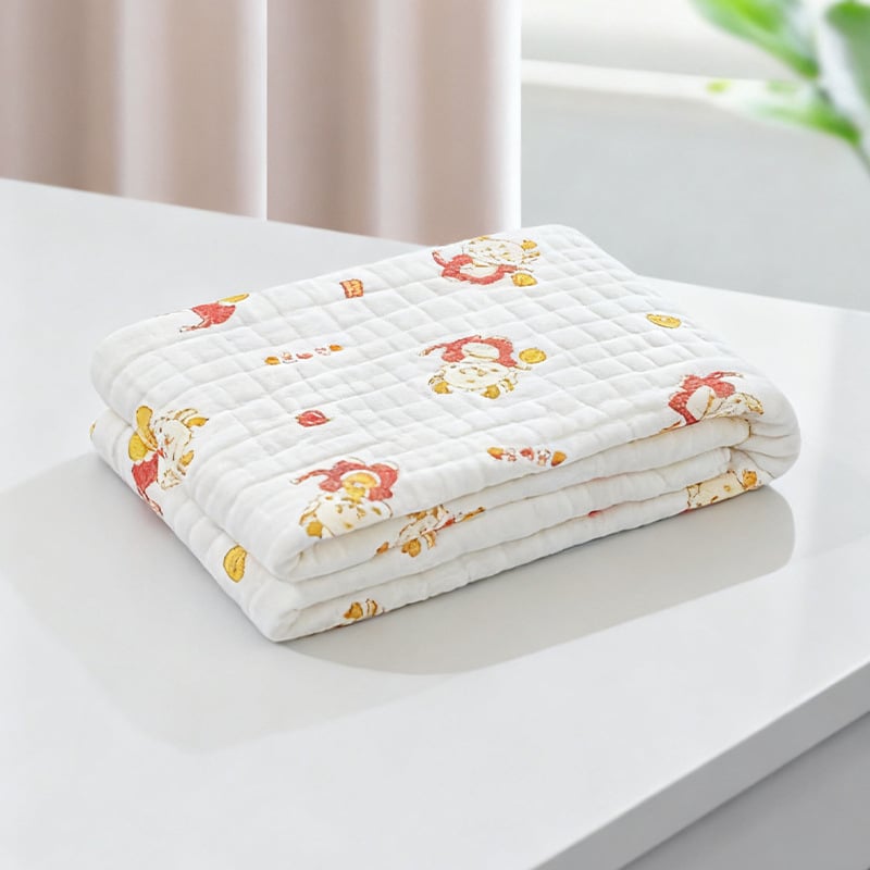 Бебешки марлеви кърпи за баня – комплект, 6 слоя, 100% памук, 300–400 g, карикатурен принт, Mu Mu Xiong