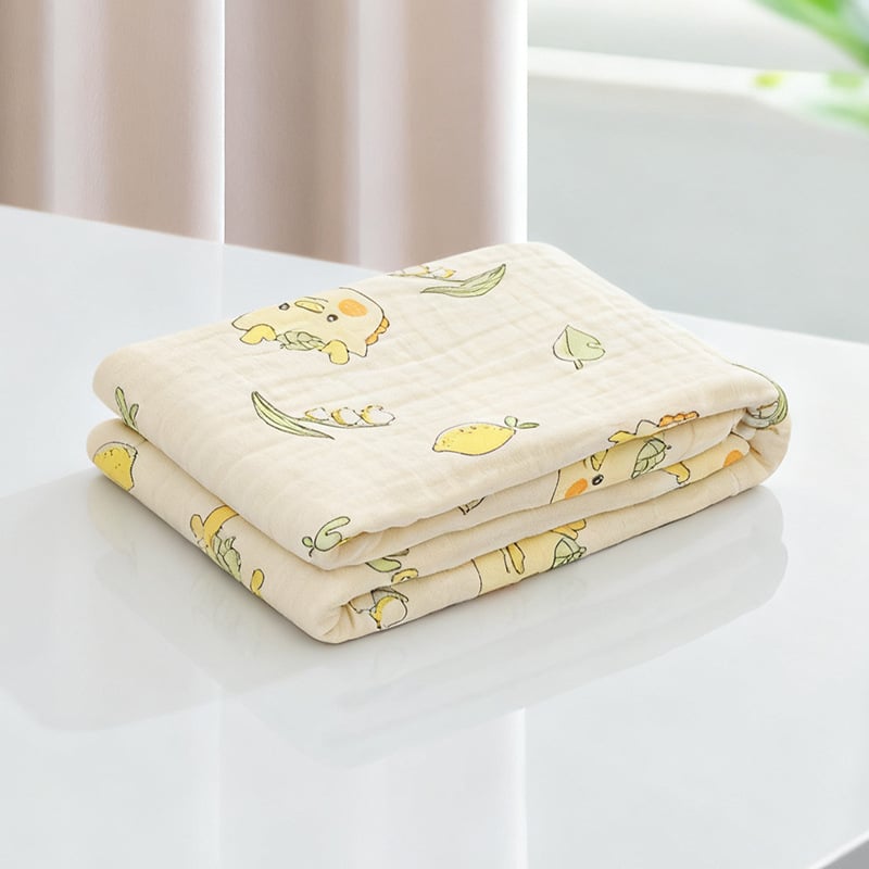 Бебешки марлеви кърпи за баня – комплект, 6 слоя, 100% памук, 300–400 g, карикатурен принт, Mu Mu Xiong