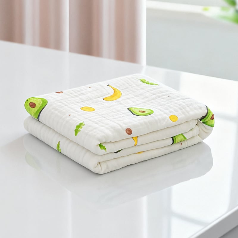 Бебешки марлеви кърпи за баня – комплект, 6 слоя, 100% памук, 300–400 g, карикатурен принт, Mu Mu Xiong