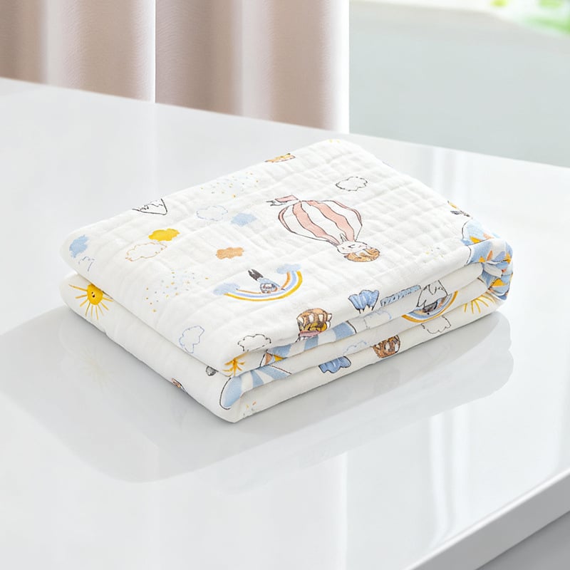 Бебешки марлеви кърпи за баня – комплект, 6 слоя, 100% памук, 300–400 g, карикатурен принт, Mu Mu Xiong