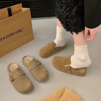 Ženske Birkenstock-stil papuče s debelim potplatom za povećanje visine, slip-on dizajn, gornji dio od nubuk kože goveda, gumeni potplat