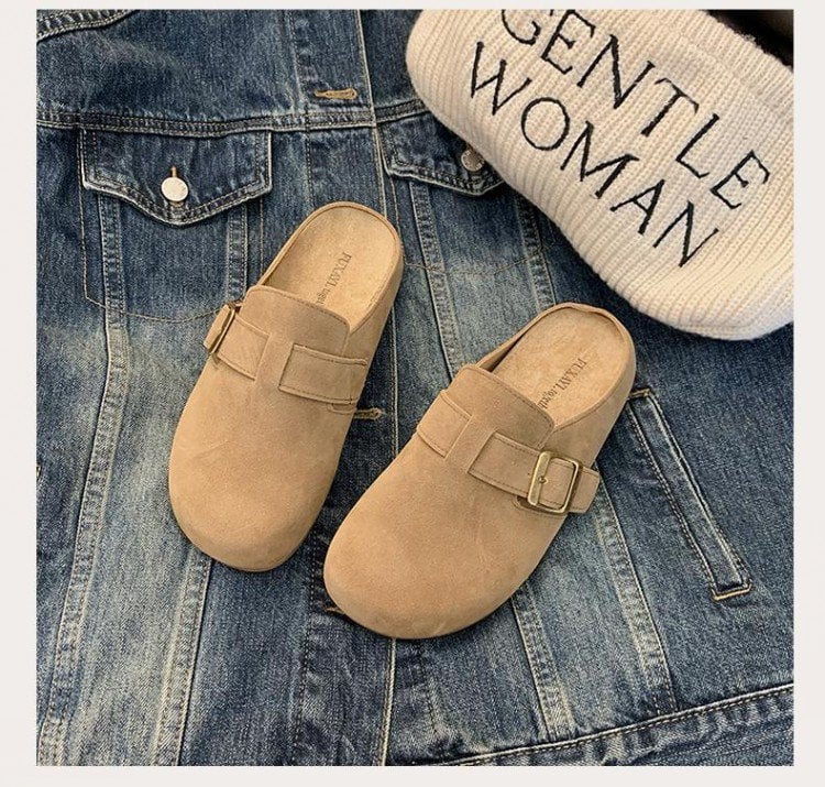 Ženske Birkenstock-stil papuče s debelim potplatom za povećanje visine, slip-on dizajn, gornji dio od nubuk kože goveda, gumeni potplat