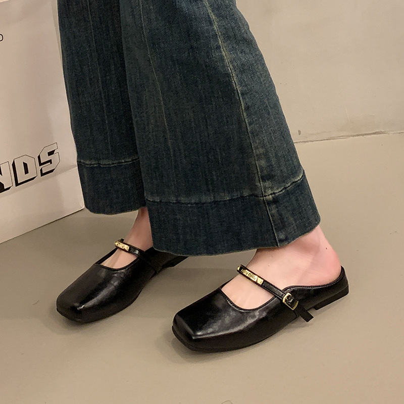 Ženske PU slip-on papuče, kvadratni vrh, gumeni đon, proljetno izdanje 2025