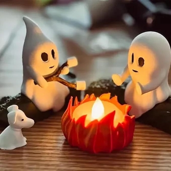 Noćna lampica od smole: scena duha uz ognjište, dekor za Halloween i Božić, moderni minimalistički dizajn