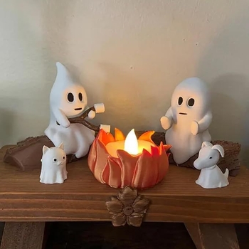 Noćna lampica od smole: scena duha uz ognjište, dekor za Halloween i Božić, moderni minimalistički dizajn
