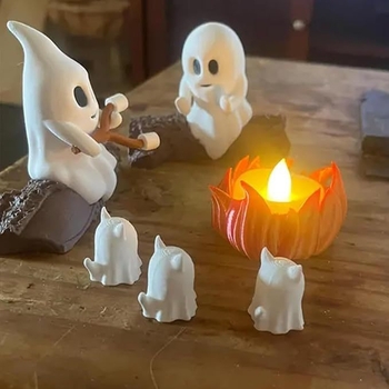 Noćna lampica od smole: scena duha uz ognjište, dekor za Halloween i Božić, moderni minimalistički dizajn