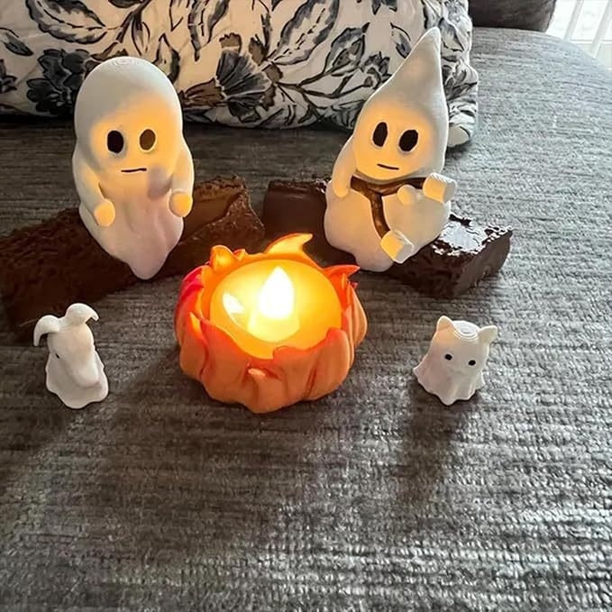 Noćna lampica od smole: scena duha uz ognjište, dekor za Halloween i Božić, moderni minimalistički dizajn
