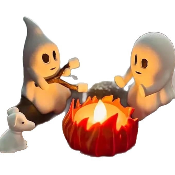 Noćna lampica od smole: scena duha uz ognjište, dekor za Halloween i Božić, moderni minimalistički dizajn