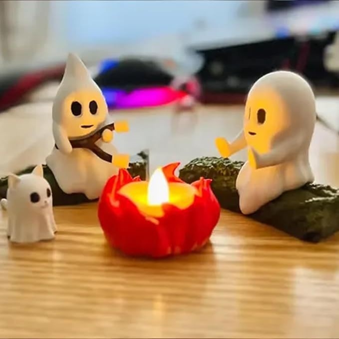 Noćna lampica od smole: scena duha uz ognjište, dekor za Halloween i Božić, moderni minimalistički dizajn