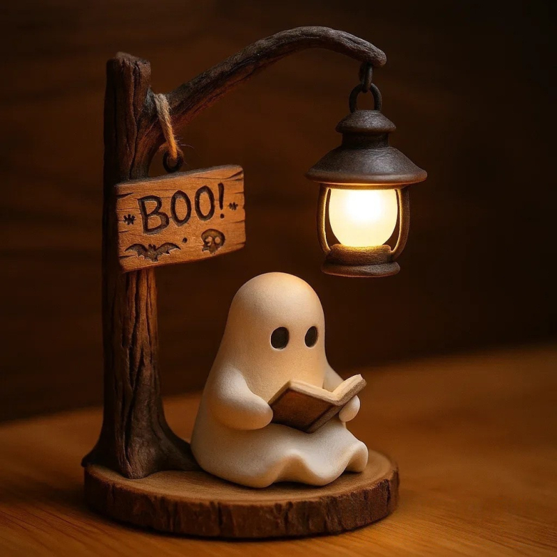 Noćna lampica od smole: scena duha uz ognjište, dekor za Halloween i Božić, moderni minimalistički dizajn