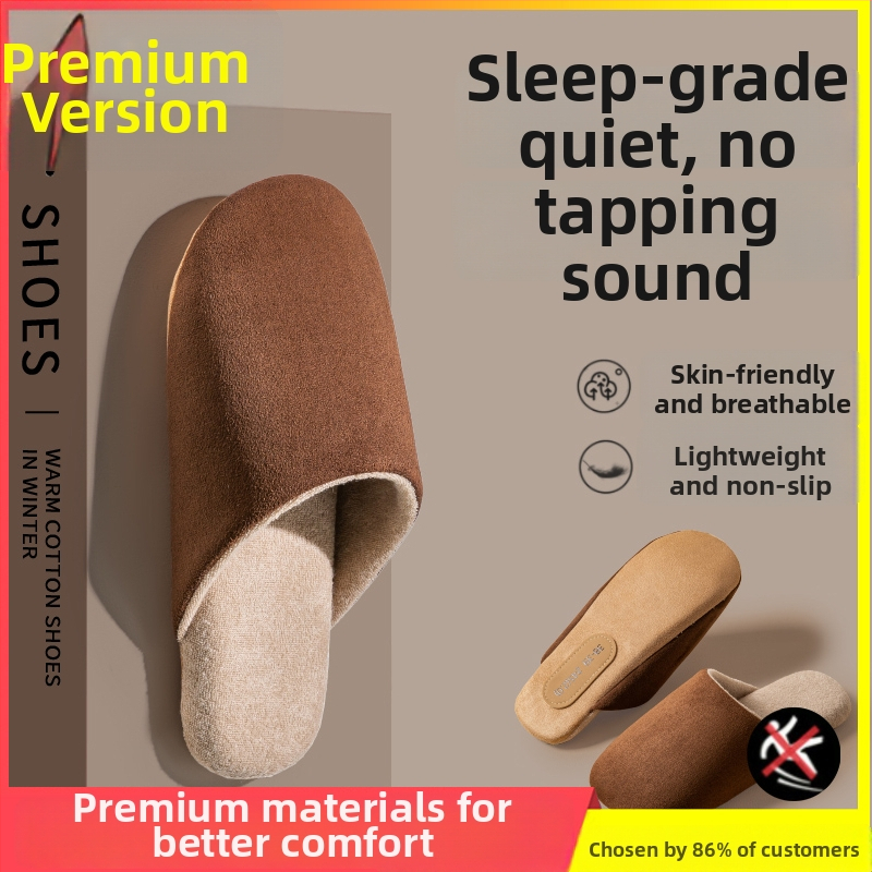 Papuci de interior pentru bărbați din nubuk, cu talpă antiderapantă, slip-on, model de iarnă 2025.