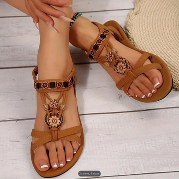Ρωμαϊκά σανδάλια με στρογγυλή μύτη, PU επάνω μέρος, PU σόλα, μοτίβο λουλουδιών, πίσω λουράκι