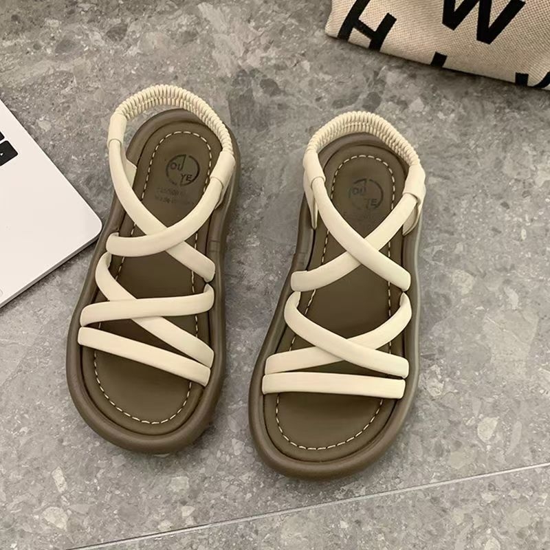 Ženske plažne sandale s otvorenom prstu, PU gornji dio, TPR potplat, debela podstava 3–5 cm, niski profil