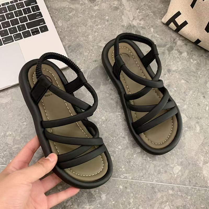 Ženske plažne sandale s otvorenom prstu, PU gornji dio, TPR potplat, debela podstava 3–5 cm, niski profil
