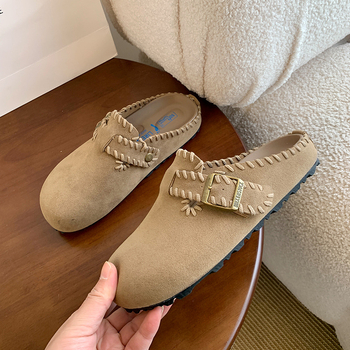 Ženske retro Toe-Cap papuče s debelim potplatom (gornji dio PU, potplat od gume, podstava od umjetne kože, slip-on, debljina potplata 0–3 cm)