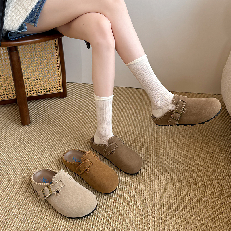 Ženske retro Toe-Cap papuče s debelim potplatom (gornji dio PU, potplat od gume, podstava od umjetne kože, slip-on, debljina potplata 0–3 cm)