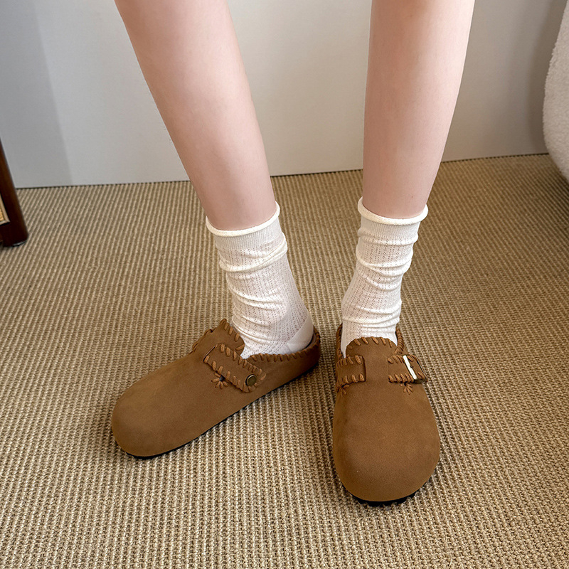 Ženske retro Toe-Cap papuče s debelim potplatom (gornji dio PU, potplat od gume, podstava od umjetne kože, slip-on, debljina potplata 0–3 cm)