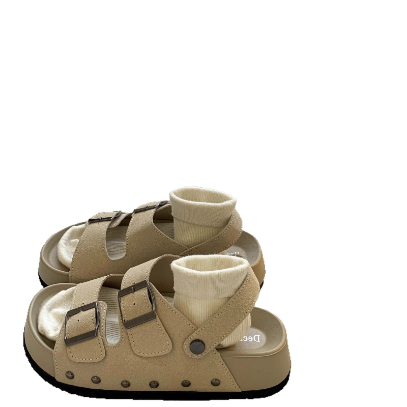 Γυναικεία ρωμαϊκά σανδάλια με πλατφόρμα, διπλής σειράς αγκράφα, στρογγυλή μύτη, PU πάνω, 5 cm ύψος σόλας