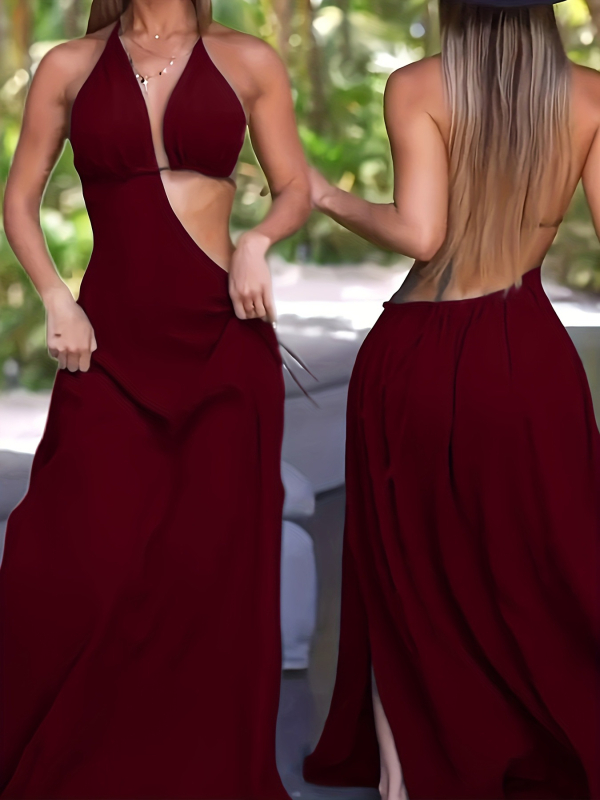 Haljina - Milk Silk tkanina, bez rukava, halter ovratnik, vezanje šnoricom, duga