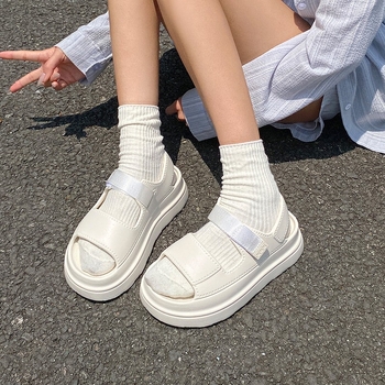 Ženske sandale s jednim remenom od EVA, debeli potplat, casual outdoor stil za plažu, 3-5 cm srednja peta, 4 cm potplat, zatvaranje na Velcro