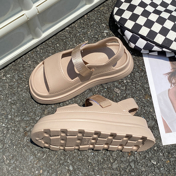 Ženske sandale s jednim remenom od EVA, debeli potplat, casual outdoor stil za plažu, 3-5 cm srednja peta, 4 cm potplat, zatvaranje na Velcro