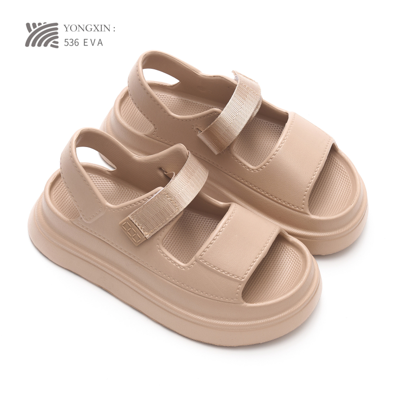 Ženske sandale s jednim remenom od EVA, debeli potplat, casual outdoor stil za plažu, 3-5 cm srednja peta, 4 cm potplat, zatvaranje na Velcro
