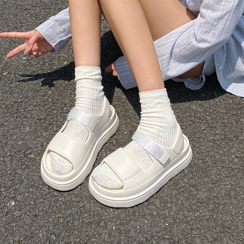 Ženske sandale s jednim remenom od EVA, debeli potplat, casual outdoor stil za plažu, 3-5 cm srednja peta, 4 cm potplat, zatvaranje na Velcro