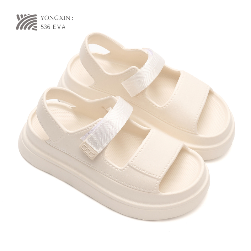 Ženske sandale s jednim remenom od EVA, debeli potplat, casual outdoor stil za plažu, 3-5 cm srednja peta, 4 cm potplat, zatvaranje na Velcro