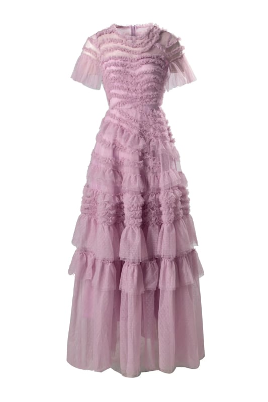 Φόρεμα με σιλουέτα Α-γραμμής, στρογγυλός λαιμός, κοντά μανίκια, κατασκευή από ένα κομμάτι, ύφασμα πολυεστέρα